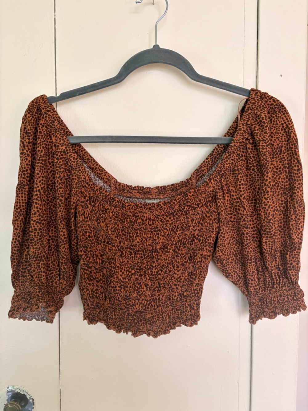 Animal print smocked crop top
